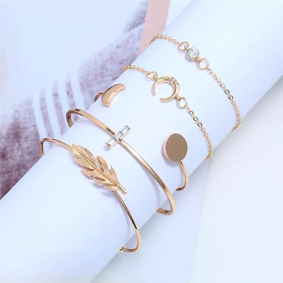 5 Pcs Feather Moon Crystal Gem Bracelet Set - Picture 4 of 15